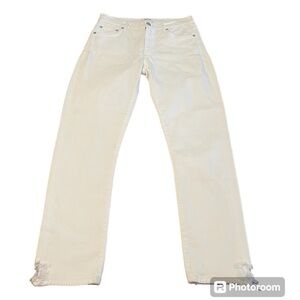 AGOLDE Toni Mid Rise Straight White Destroyed Hem  Denim Jeans Size 28